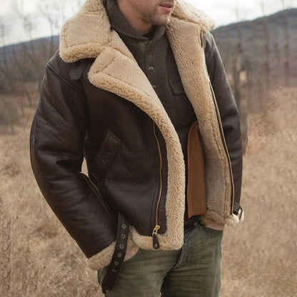 Autumn And Winter Leather Jacket Mens Casual Outdoor Leather Warm Jacket Parker Pilot Fur One-Piece Men's Jacket New Style