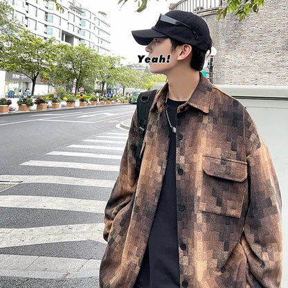 saferido Short Woolen Coat Men Warm Retro Thickened Woolen Jacket Men Streetwear Korean Loose Thick Plaid Woolen Coat Mens Jackets M-2XL