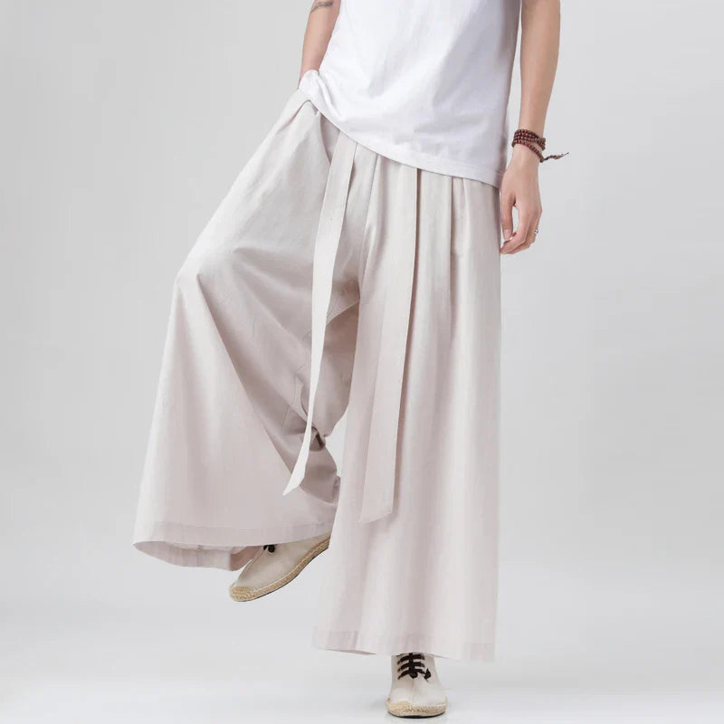 Harajuku Linen Cotton Linen Pants Man Japanese Kimono Pants Male Streetwear Summer Retro Wide-Leg Trousers