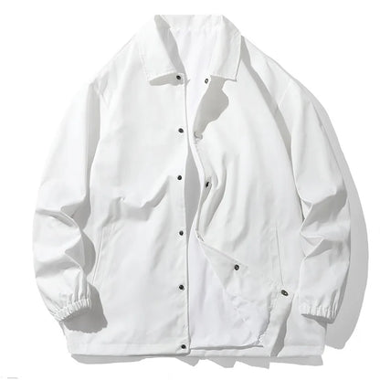 Spring Autumn Long-Sleeved Shirt Coat Men's Casual Solid Color Trend Loose Fashion Brand Male Thin Comfortable Jacket White