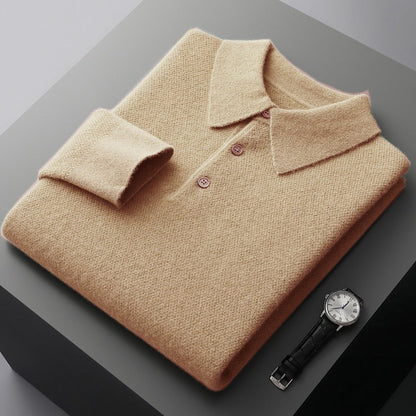 100% Pure Wool Men's POLO Collar Pullover Autumn and Winter New Honeycomb Needle Shirt Fashion Knitted Men's Jacket