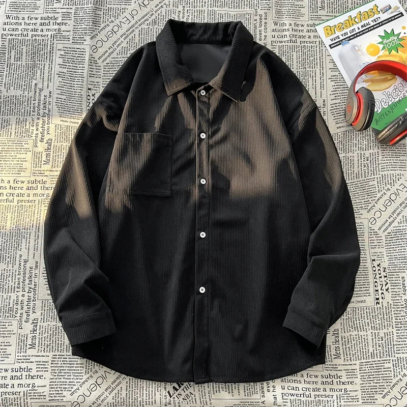 saferido Solid Color Men Shirts Casual Basic Long Sleeve New Unisex Shirt Korean Fashion Outwear Top Male Oversized Blouses