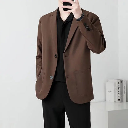 Brown Black Blazer Men Slim Fit Fashion Social Mens Dress Jacket Korean Business Casual Suit Jacket Mens Office Formal Blazer