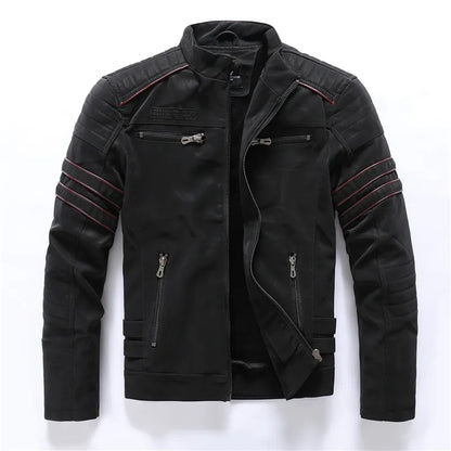 Vintage Fleece Leather Jacket Winter Motorcycle PU Men Warm Multi-pocket Leather Zipper Autumn Outwear Jackets Coat Male