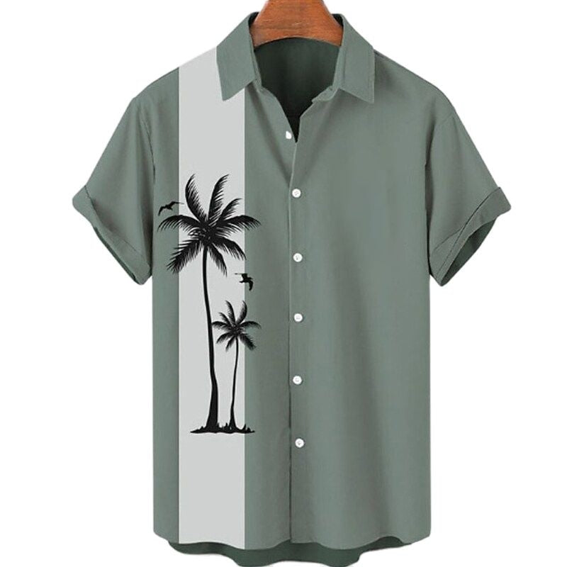 Men's Blouse 3D Printing Summer Coconut Tree Pattern Hawaiian Oversized Comfortable Casual Tops Short Beach Clothing Street Wear