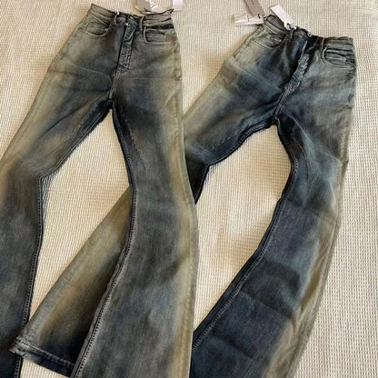 Niche Men Jeans Wash Gradient Floor Mop Casual Trend Vintage New Korean Fashion Flared Pants  High Street