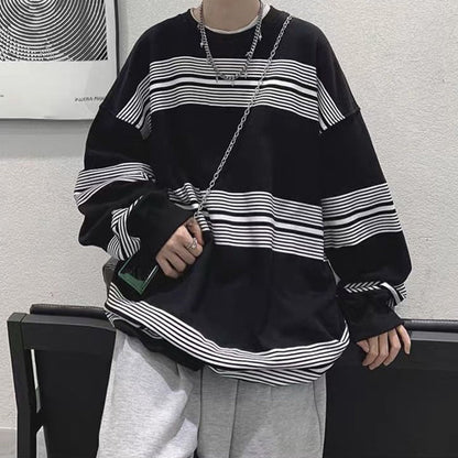 Spring Autumn Striped Y2K Harajuku Hip Hop Sweatshirts Man Oversized Casual Tops Long Sleeve Loose Pullover Streetwear Clothes