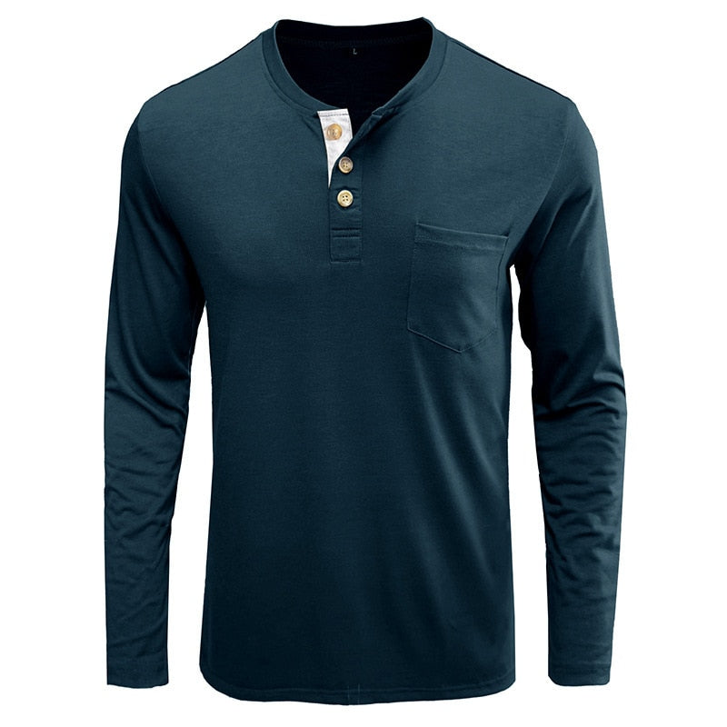 Spring Summer Henley T shirts Men Long Sleeve Basic Breathable Men's Tops Tee Fashion Solid Cotton T Shirt For Men