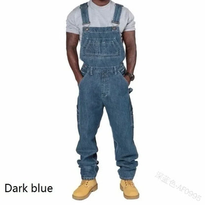 Mens Jeans Overalls Men Pockets Casual Loose Long Denim Pants Slim Splice Straight Rompers Autumn Plus Size Long Jeans Men