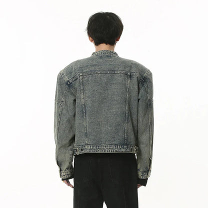 Men's Denim Coat Niche Metal Design Distressed Washed Jean Jacket Hip Hop Male Streetwear Zipper Casual Outerwear