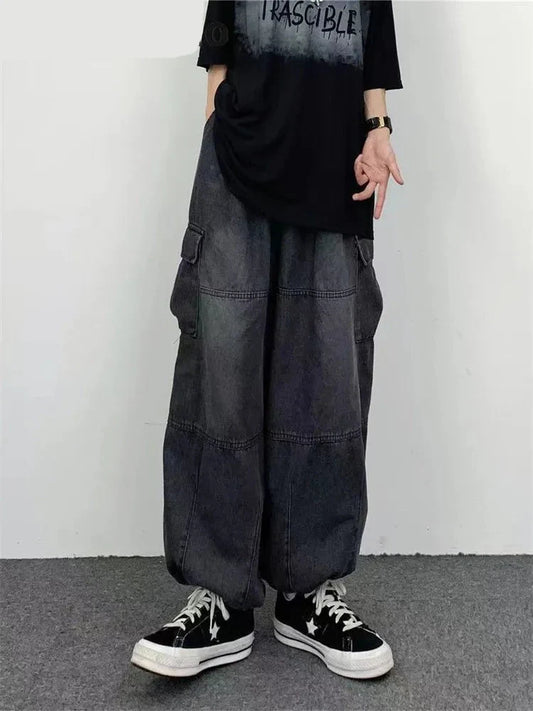 Autumn Harajuku Fashion retro High Street hiphop Pants Straight Wide Leg Pants Women Casual Loose Big Pockets Cargo Jeans