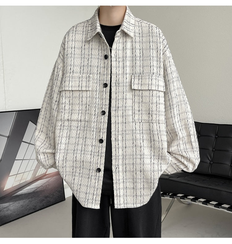 Spring Autumn Premium Heavy Shirts Men Solid Loose Long Sleeve Women's jacket Hip Hop Thick Korean Casual Woolen Coat