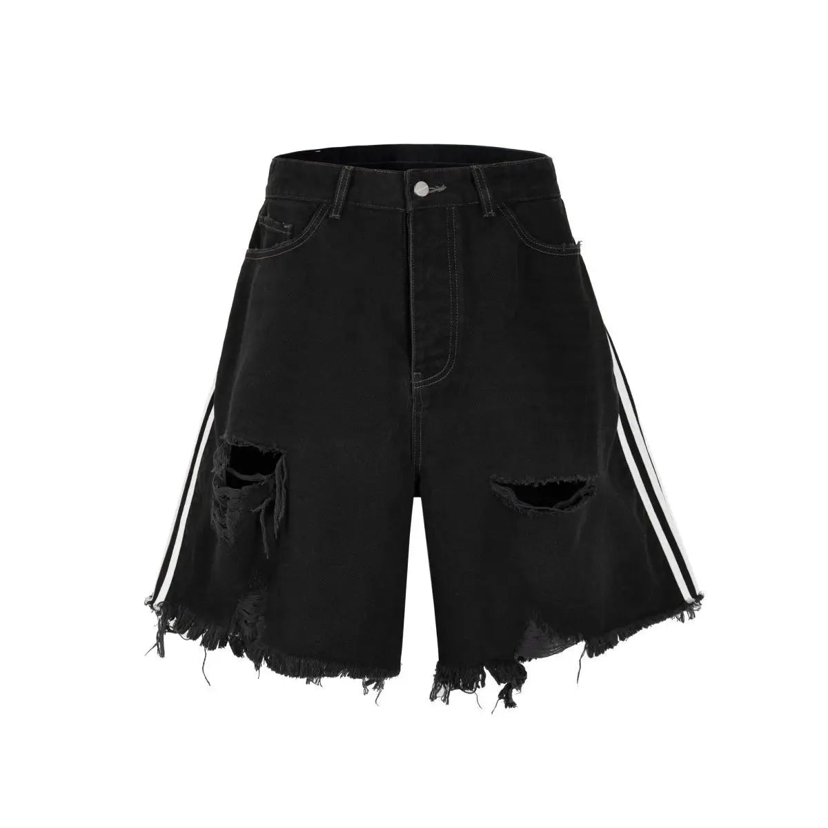 saferido Black Hip-hop Hole Beggar Jeans Shorts Men's American Street Washed Old Loose Five-part Pants Streetwear Men Y2k Clothes Pants