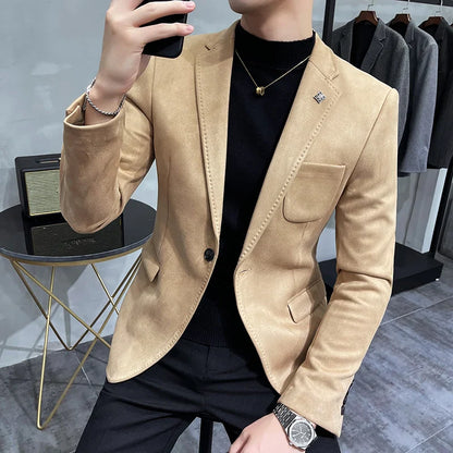 saferido  High Quality Blazer Men's British Trend Premium Simple Business Elegant Fashion Casual Gentleman Slim Suit Deer Velv Jacket