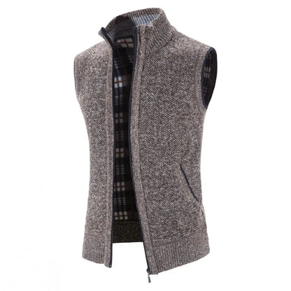 Autumn Winter Sweater Vest Men Thick Warm Sleeveless Cardigan Coat Knitted Vest Outerwear Zipper Sleevel Sweater Jacket Men Vest