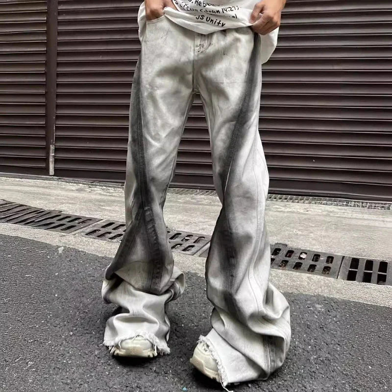 saferido Y2K Streetwear Tie Dye White Baggy Flare Jeans Pants Men Designer Clothes New Rock Old Women Long Trousers Roupa