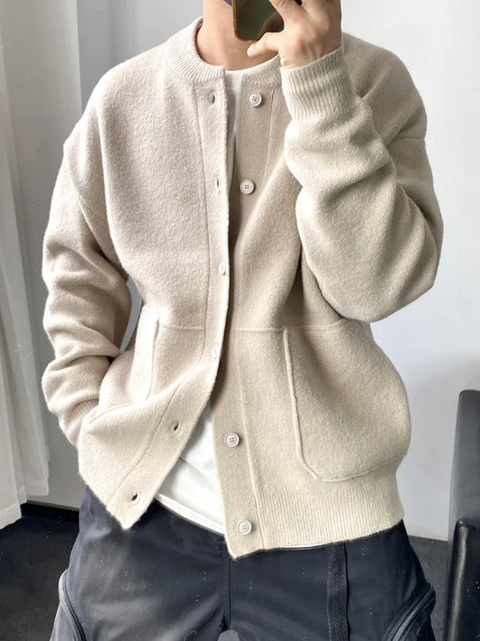 Spring New Light Luxury Fashion Cardigan Men Knitted Sweater Round Neck Jacket Loose Sweater Coat Boutique DressSimpleStyle