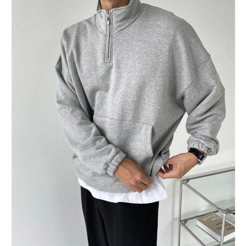 Spring Sweatshirts Mens Lapel Zipper Oversized Hoodies High Street Solid Color Long Sleeve Casual Loose Harajuku Pullover