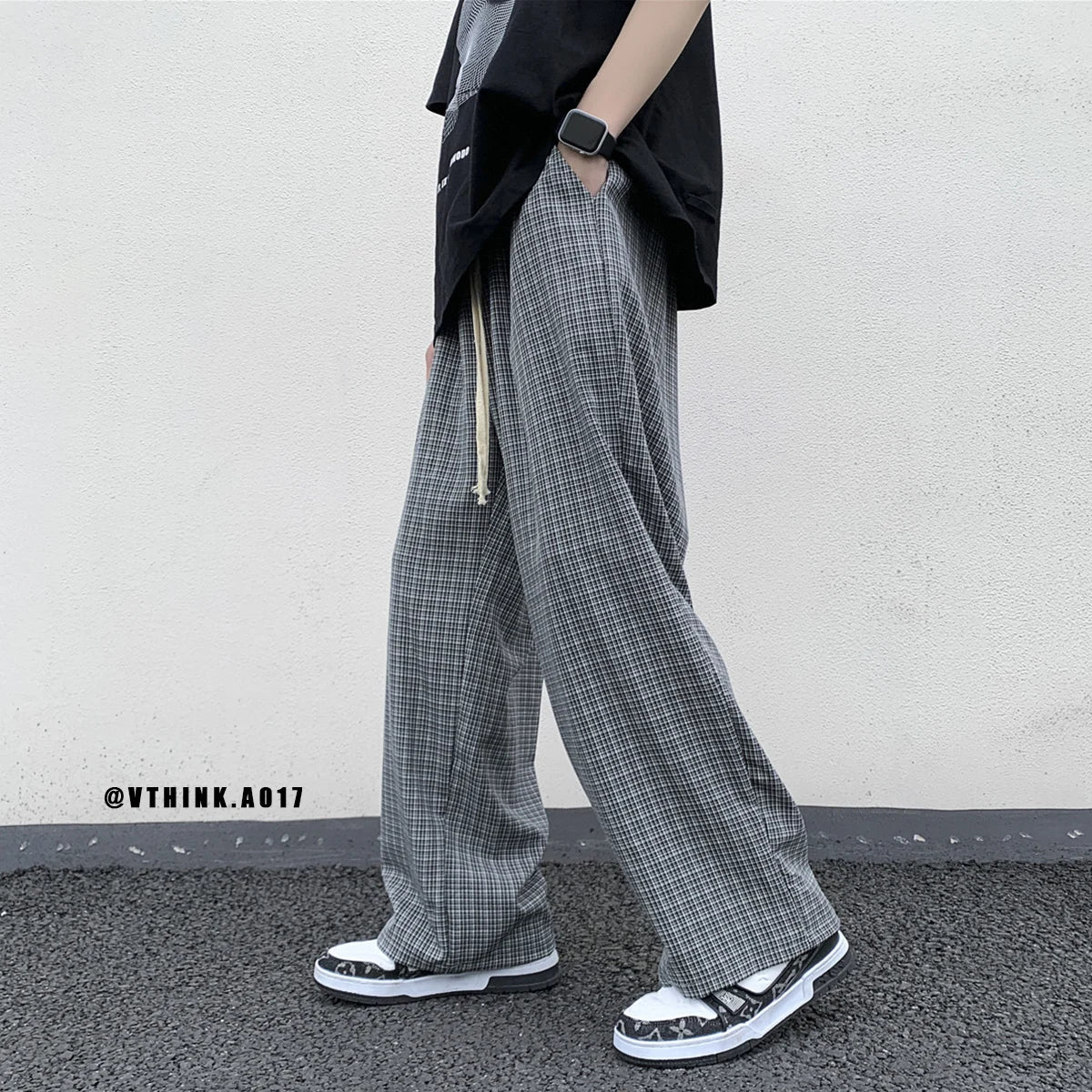 Summer/Autumn Plaid Pants Men Loose Casual Straight Trousers for Male/Female Harajuku Hip-hop Streetwear Wide-leg Mopping Pants