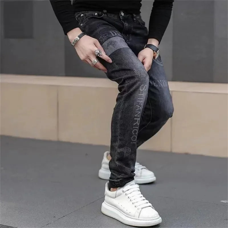 saferido Jeans Men Print Pants Loose Fit Blue Baggy Jeans Korea Fashion Wide Leg Pants Denim Trousers Men's Clothing Harem Pants