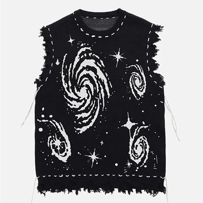 Harajuku Vest Sweater for men  Ropa  Streetwear BF Tassel Jumper Fashion Casual Knitting Tanks Print Korean Waistcoat vest