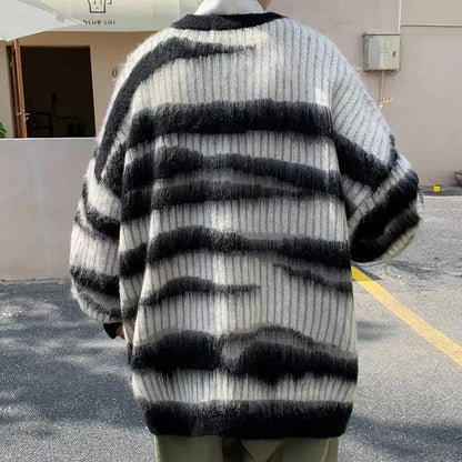 saferido Lattice Korean Fashion Sweater Men Interior Harajuku Men's Clothes Winter Oversize Wool and Mixes Knit Print Luxury