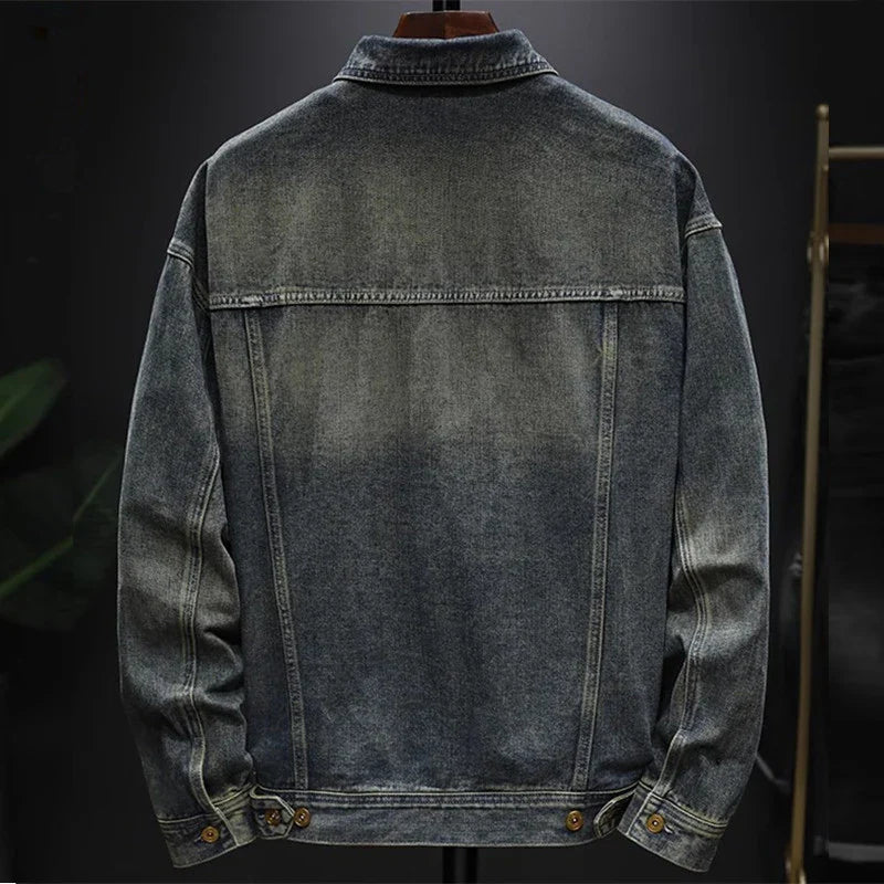 Spring Autumn Denim Jackets Men Turn Down Collar Solid Color Jean Outerwear Mens Casual Streetwear Single Breasted Denim Coat