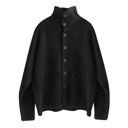 saferido Mens Solid Color Stand Collar Cardigan Sweater Autumn Winter Genderless Korean Loose Trendy Retro Button Sweater Jacket Unisex