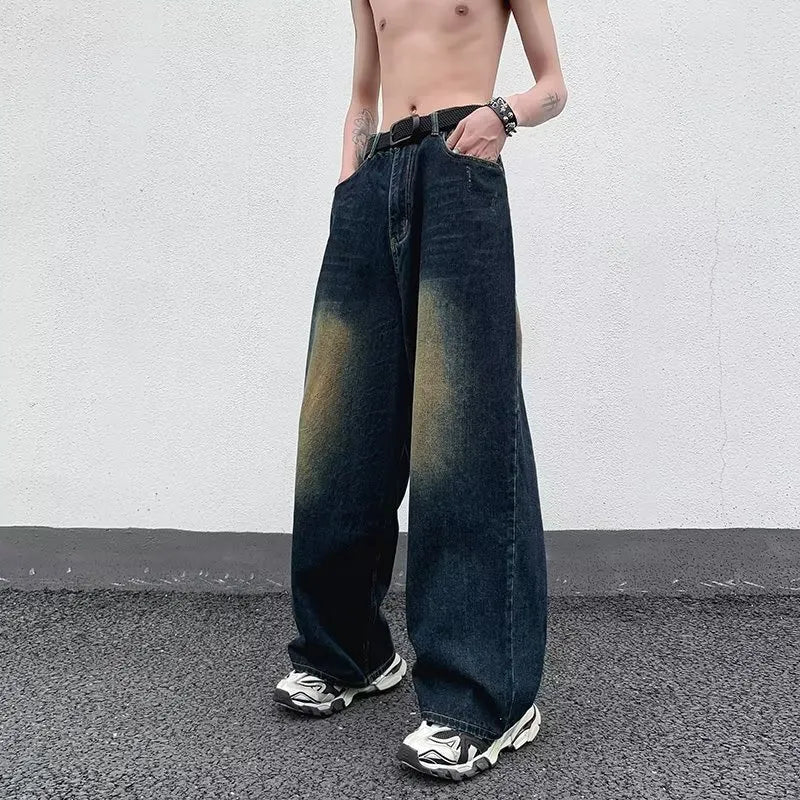 Men's Jeans Korean Version Student Handsome Casual Pants High Street Straight Loose Wide Leg Jeans Vintage Blue Baggy Jeans