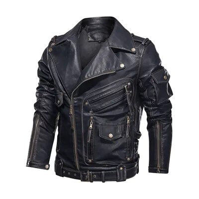 Winter Winter Mens Leather Jacket Men Fashion Motorcycle PU Leather Jacket Cool Zipper Pockets Leather Coats Clothing