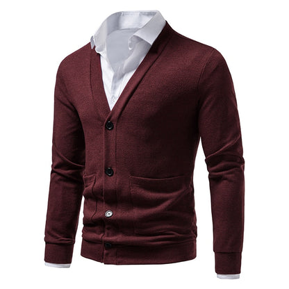 Spring Autumn Cardigan Men V Neck Knitted Sweater coats Solid Color Mens Casual Sweater Cardigan Jacket Slim Knitwear Tops Men