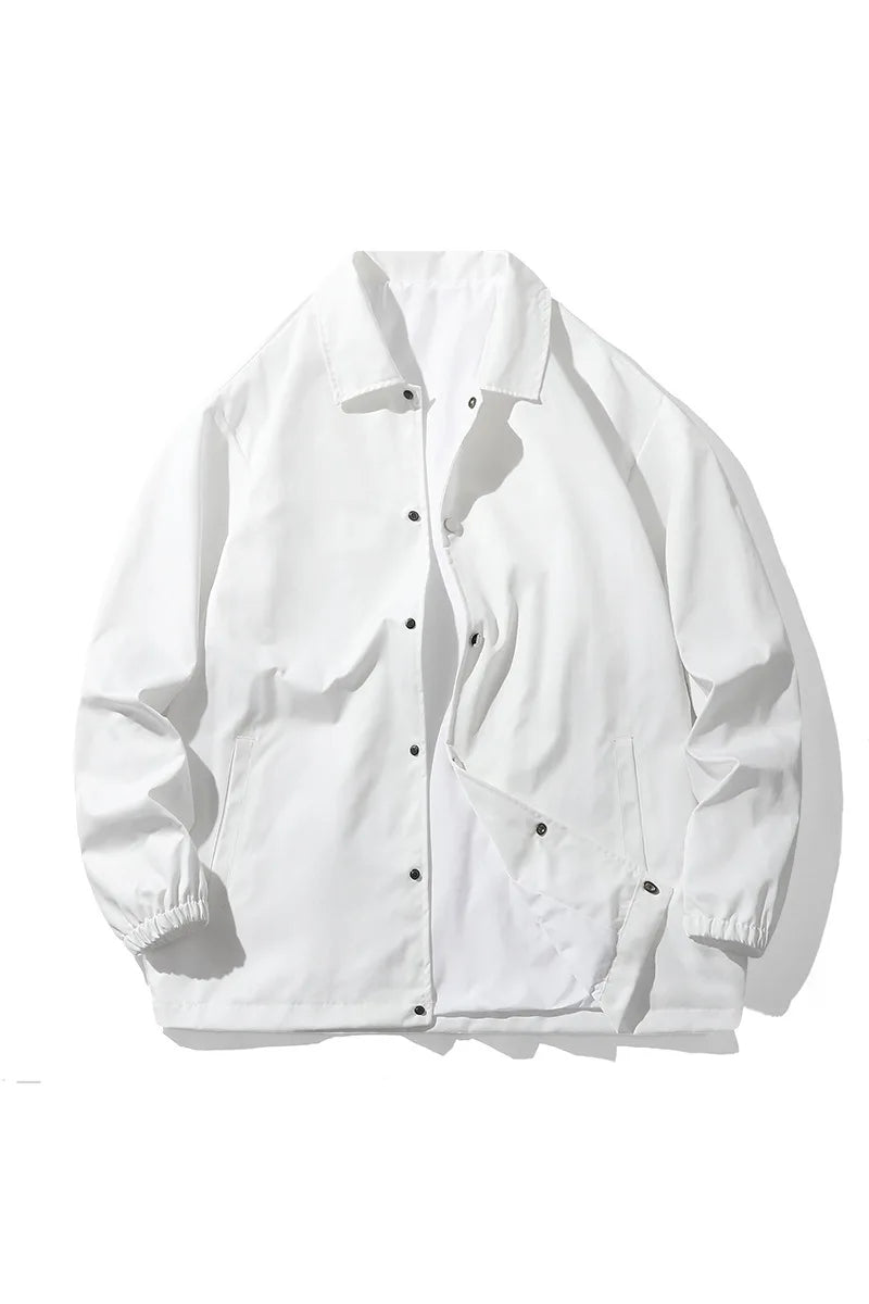 Spring Autumn Long-Sleeved Shirt Coat Men's Casual Solid Color Trend Loose Fashion Brand Male Thin Comfortable Jacket White