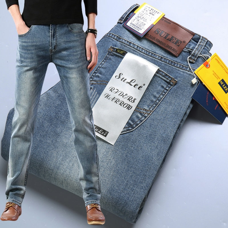 Thin SULEE Brand Logo Slim Fit Spring Summer Men's Jeans Casual Elastic Denim Pants Male Trousers Colors Luxury Clothing