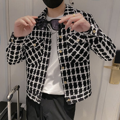 Jackets Men Spring Fashion Pocket Plaid Handsome Outwear Coats Korean Style Cropped Simple Harajuku All-match Daily Plus Size