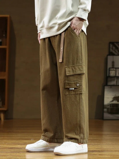 Autumn New Cargo Pants Men Multi-Pockets Cotton Casual Wide Pants Male Workwear Loose Straight Trousers Big Size 7XL 8XL