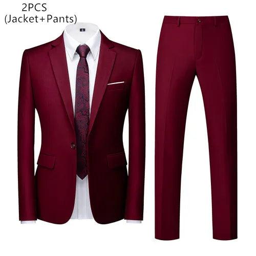 saferido (Jacket+Vest+Pants) Men Business Suits British Style MenWedding Dress Slim Fitting Blazer Trousers 3 Piece Elegant Male Tuxedo