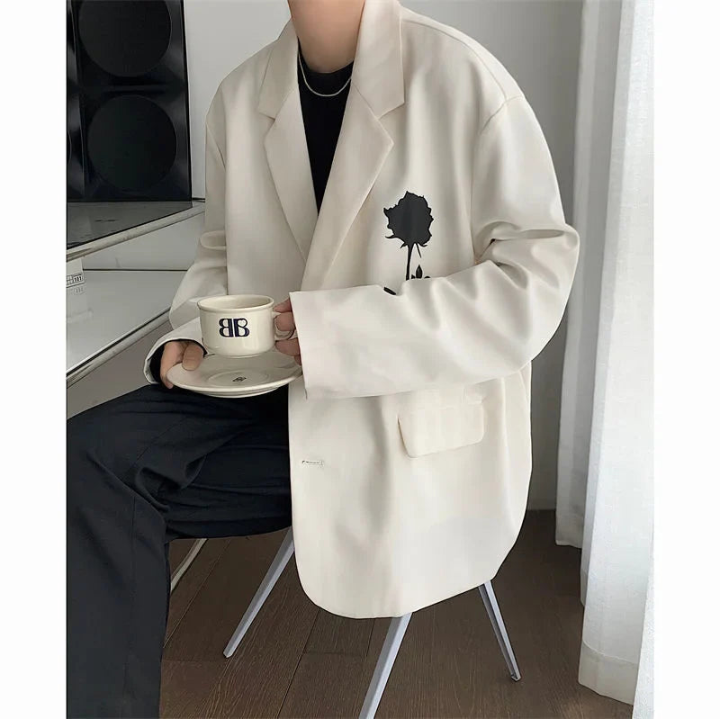 saferido Men's Printing Formal Suit Jackets Fashion Coats White/black Color Streetwear Blazers Oversized Casual Western Clothes S-XL