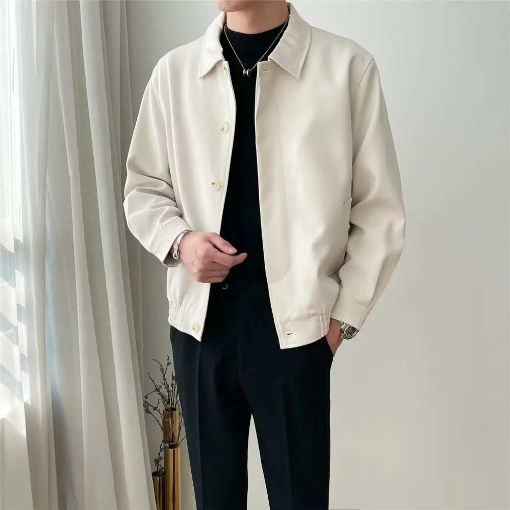 Spring and Autumn new men's casual lapel jacket loose Korean version of the trend short simple solid color coat jacket men's wea