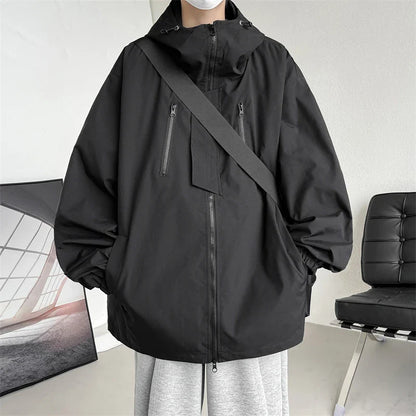 Men Hooded Jacket Men Bomber Jacket Mens Windbreakers Zipper Coats Spring Autumn Loose Cargo Jacket Men Casual Sportswear