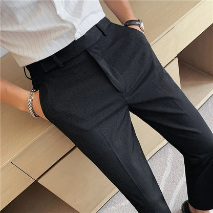 saferido Spring Men Pants Korean Slim Fit Men Casual Ankle Length Pants Streetwear Men High Quality Black Blue Dress Suit Trousers