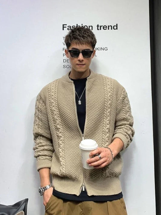 saferido Knitted Sweaters for Men Cardigan Motorcycle Man Clothes Coat Zipper Jacket Zip-up Korean Fashion 90s Vintage Style S