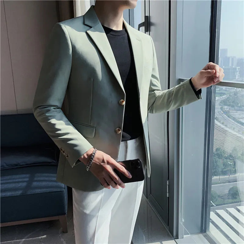 saferido  New Suit Jacket Mens Fashion Tops Slim Handsome Spring Autumn Male Suits Coat British Casual Men White Blazer Jacket Solid