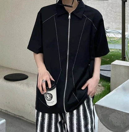 Loose Shirts Men High Street Spring Summer Japanese Style Retro Popular Moto Biker Youthful Vitality Teens Clothing Minimalist