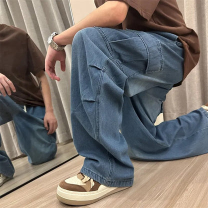 Men Jeans Loose Straight Wide Leg Denim Pants Men's Hip Hop Streetwear Skateboard Neutral denim Trousers Mopping Cargo jeans