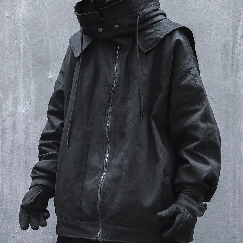 saferido Men's Harajuku Oversize High Hip-hop Multifunctional Street Style Cloak Hooded Jacket Loose Functional Zipper Jacket