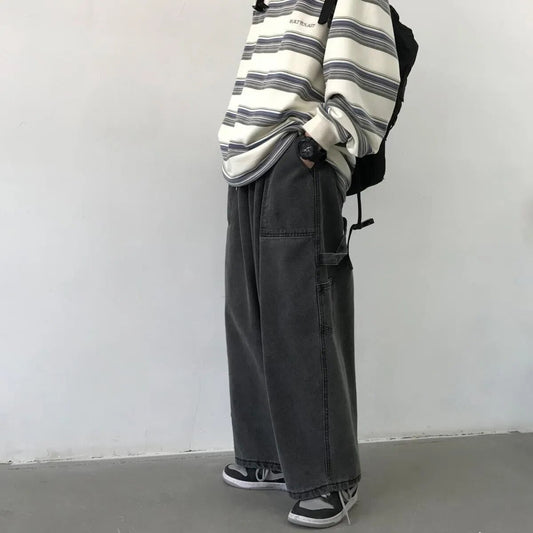 Streetwear Multi-pocket Jeans Loose Plus Size 5XL Wide Leg Pants Japanese Harajuku Casual Denim Trousers Men Clothing