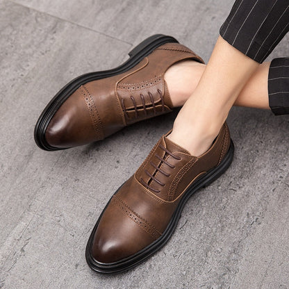 saferido Men Dress Shoes Leather Shoes Fashion Derby Shoes Classic Casual Business Wedding Footwear Brown Italy Male Formal Shoe