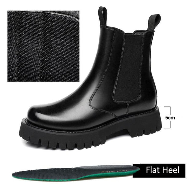 Zipper Man Platform Boot Height Increasing High Men Leather Heel Shoe Male Elevator Boots Autumn Spring