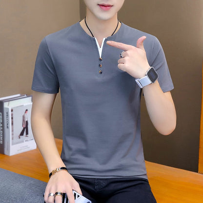 Summer Top Men T-shirt Casual Short Sleeve Cotton Business T-shirts Men Slim Fil Solid Color Cotton T Shirt Men Fashions