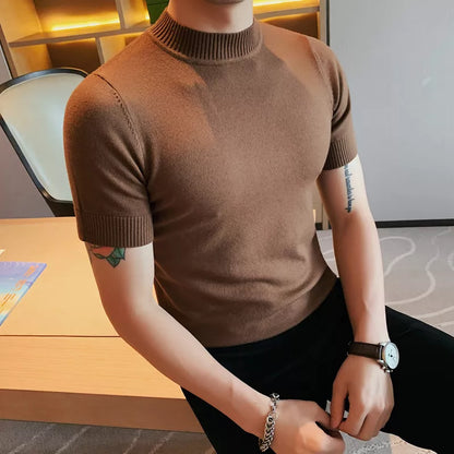 Sweater Korean Luxury Clothing Autumn Winter New Men's Sweater With High Collar Oversize Slim Fit Casual Knit Turtleneck 4XL-M